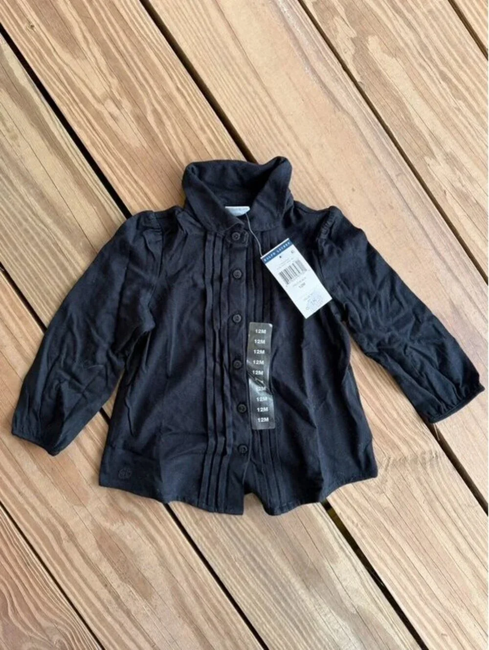 Ralph Lauren Baby Black Long Sleeve Pintuck Button-Up Shirt 12M NWT